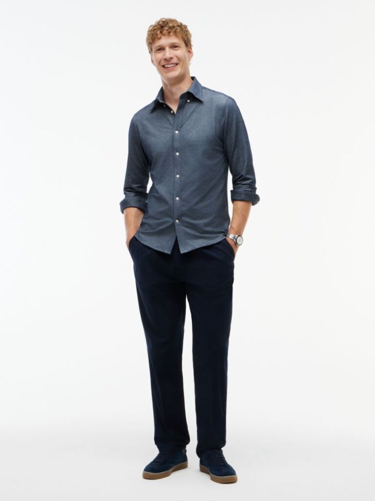 Blue Performance Slim Fit Pique Oxford Shirt  Men