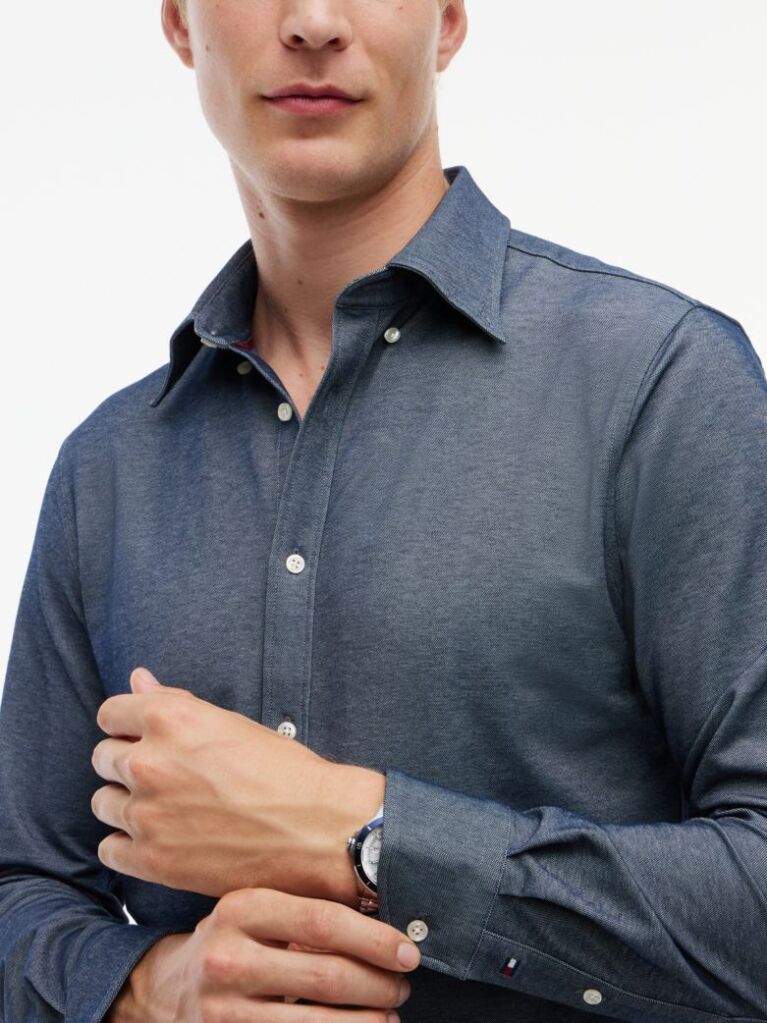 Blue Performance Slim Fit Pique Oxford Shirt  Men