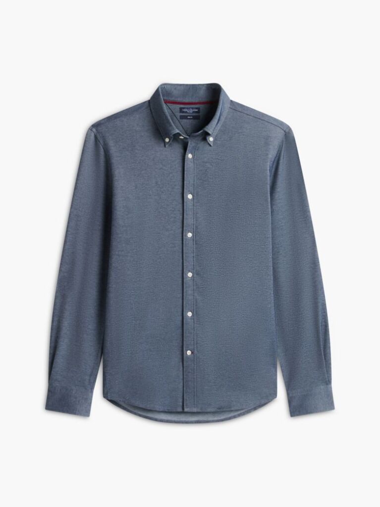 Blue Performance Slim Fit Pique Oxford Shirt  Men