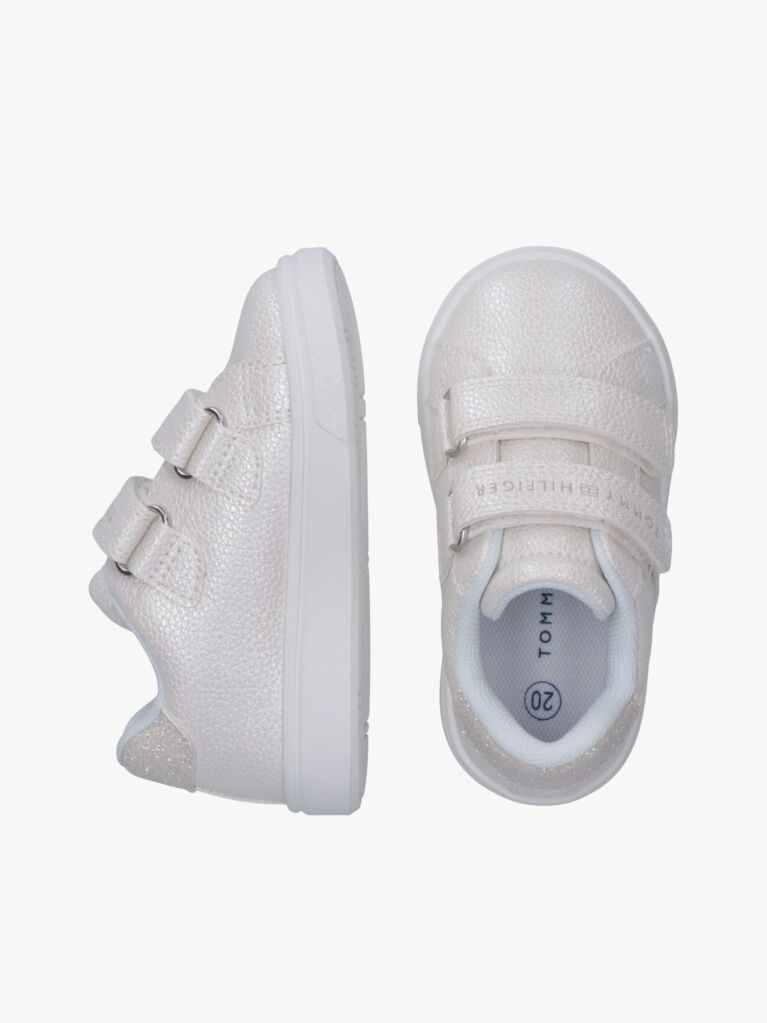White Low Cut Flag Velcro Sneakers  Girls