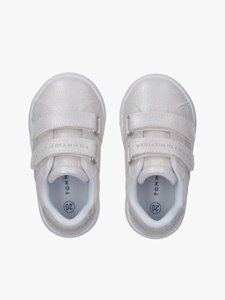 White Low Cut Flag Velcro Sneakers  Girls