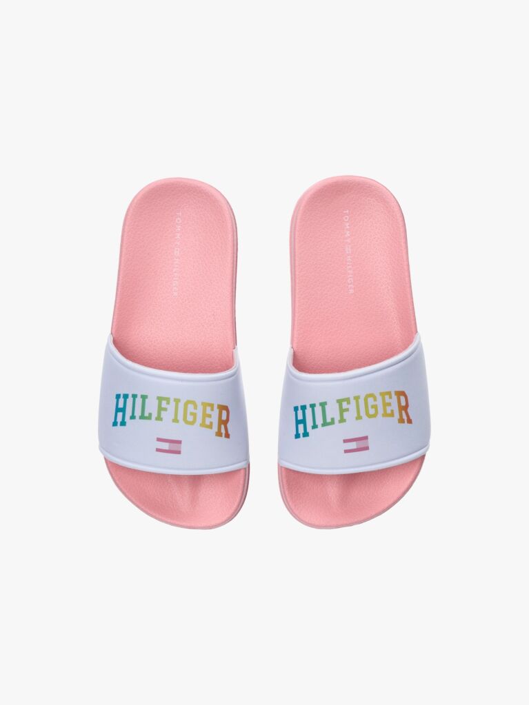 Multi Logo Print Pool Slides  Girls