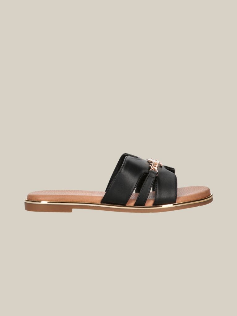 Negru Papuci Mules Cu Lant Decorativ  Fete