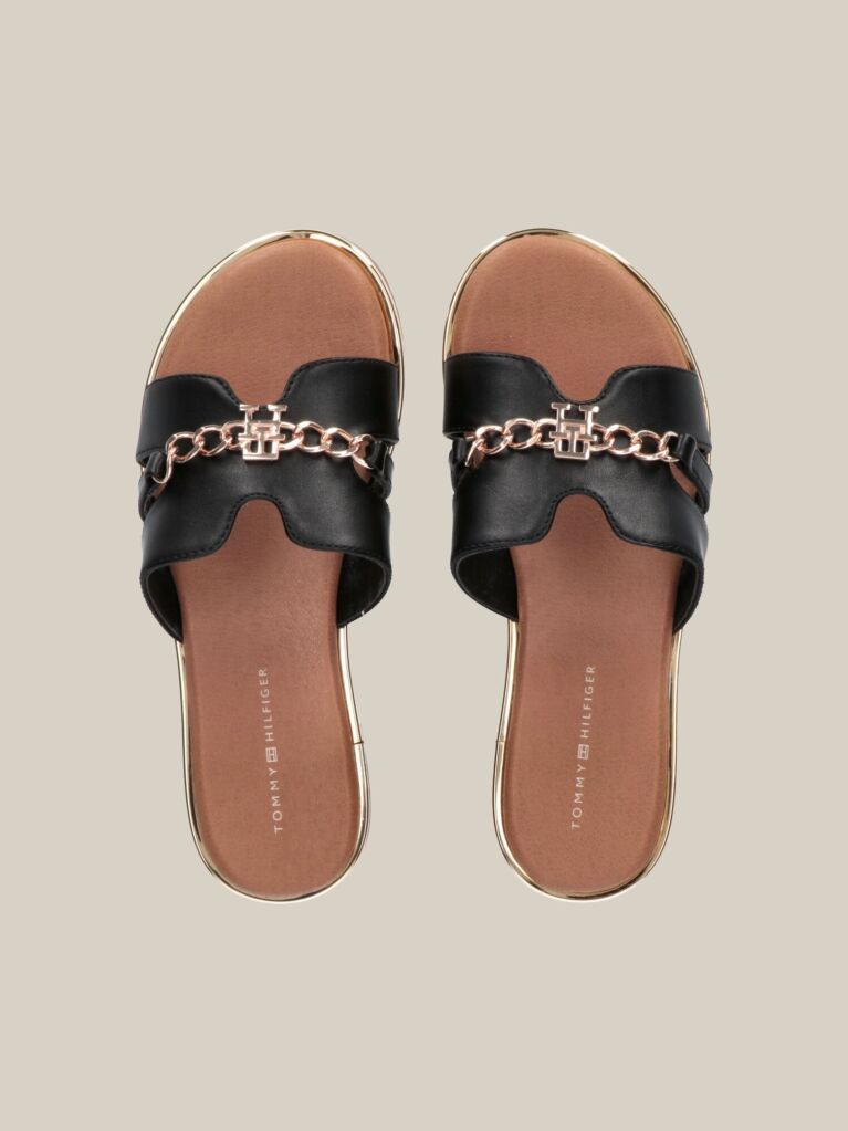Negru Papuci Mules Cu Lant Decorativ  Fete