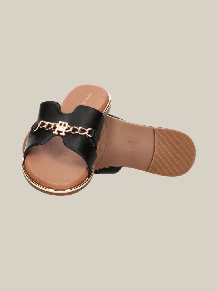 Negru Papuci Mules Cu Lant Decorativ  Fete