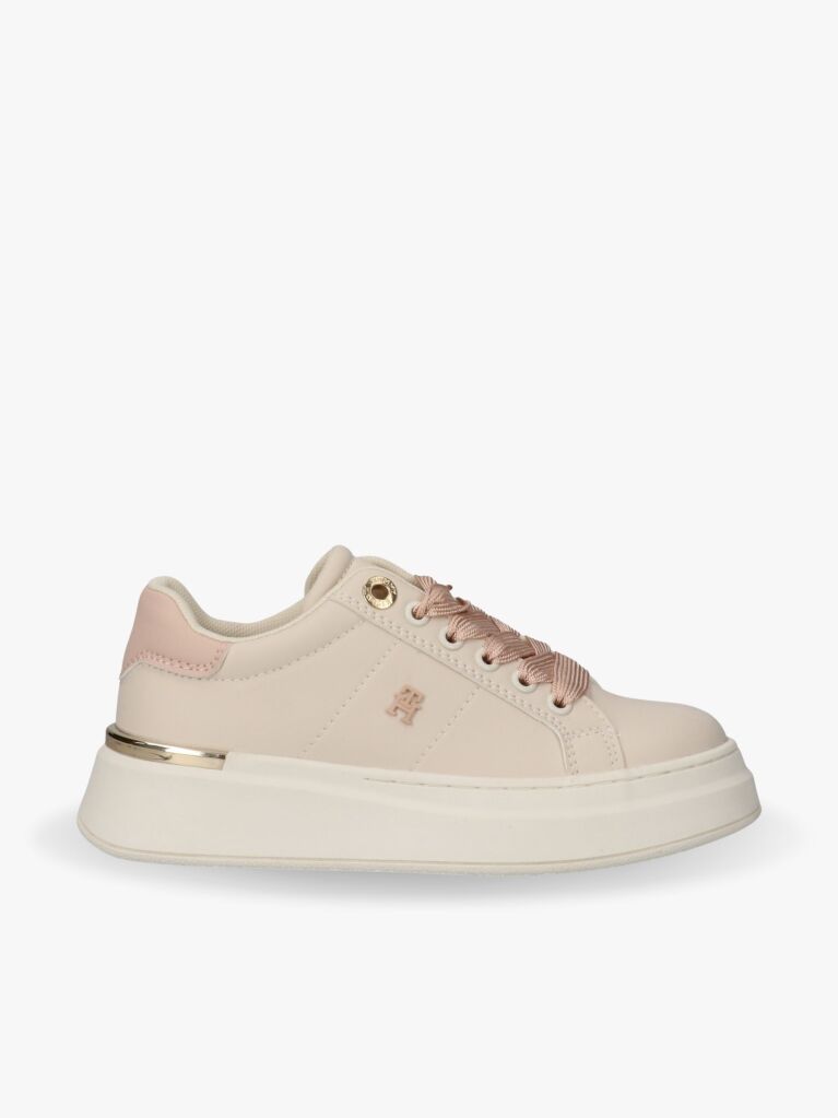 Bej Sneakers TH Monogram Cu Detalii Metalice  Fete