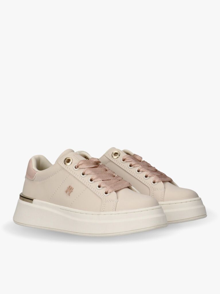 Bej Sneakers TH Monogram Cu Detalii Metalice  Fete