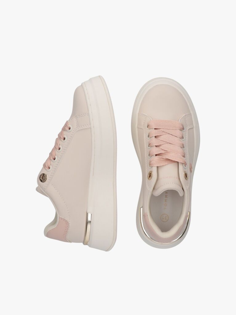 Bej Sneakers TH Monogram Cu Detalii Metalice  Fete
