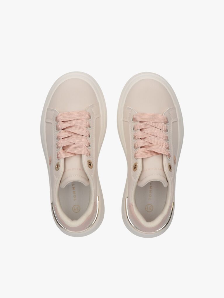 Bej Sneakers TH Monogram Cu Detalii Metalice  Fete