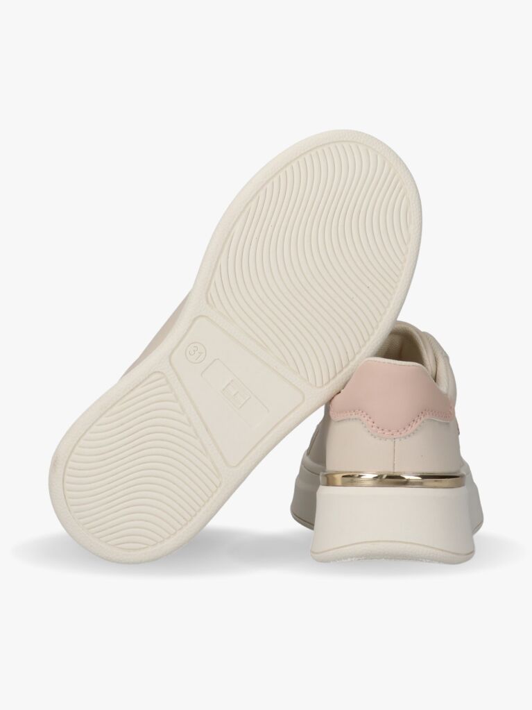Bej Sneakers TH Monogram Cu Detalii Metalice  Fete