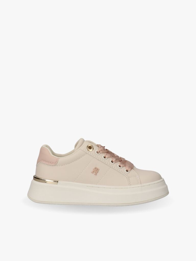 Bej Sneakers TH Monogram Cu Detalii Metalice  Fete