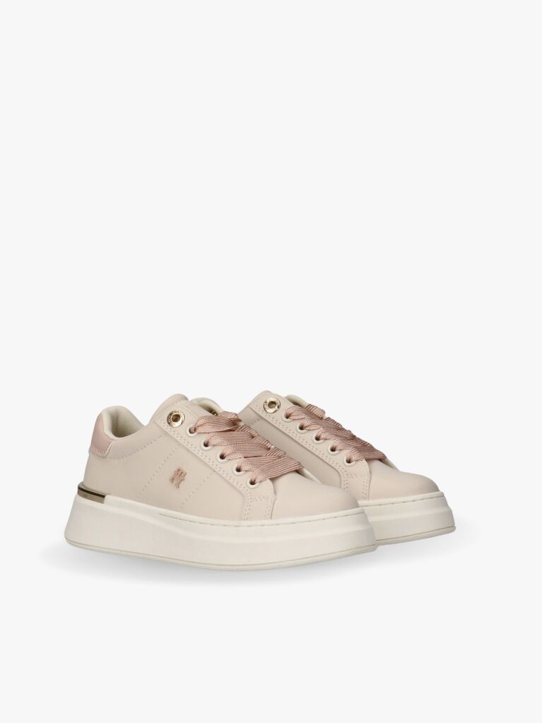 Bej Sneakers TH Monogram Cu Detalii Metalice  Fete