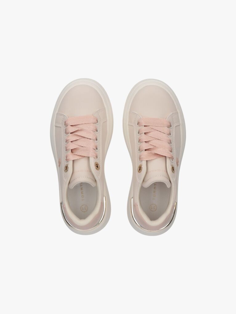 Bej Sneakers TH Monogram Cu Detalii Metalice  Fete
