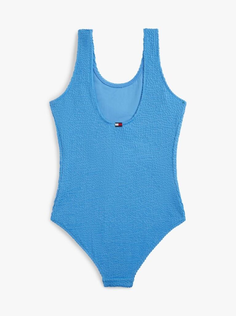 Blue Logo Embroidery Textured Scoop Back Swimsuit  Girls