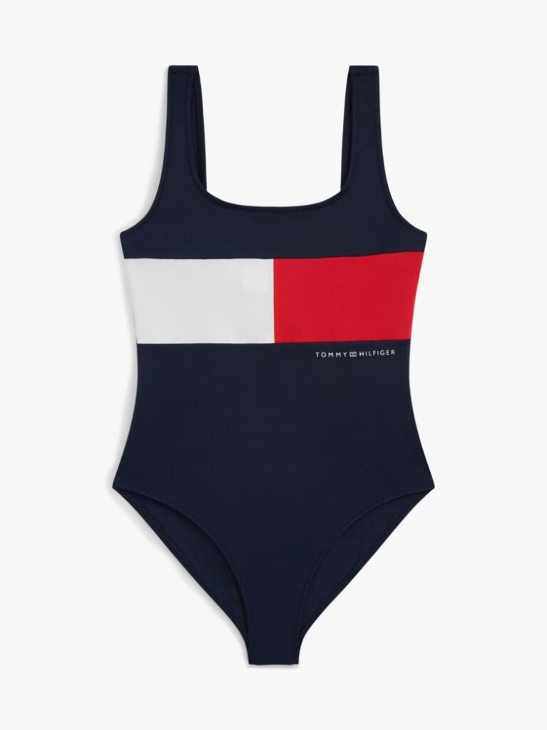 Blue Classic Colour-Blocked Square Neck Swimsuit  Girls
