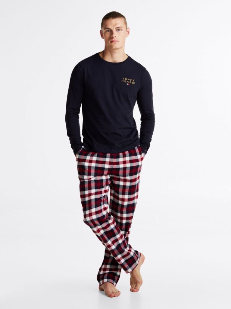 Blue Tricou Lounge Cu Maneca Lunga Cu Logo TH Original   Barbati