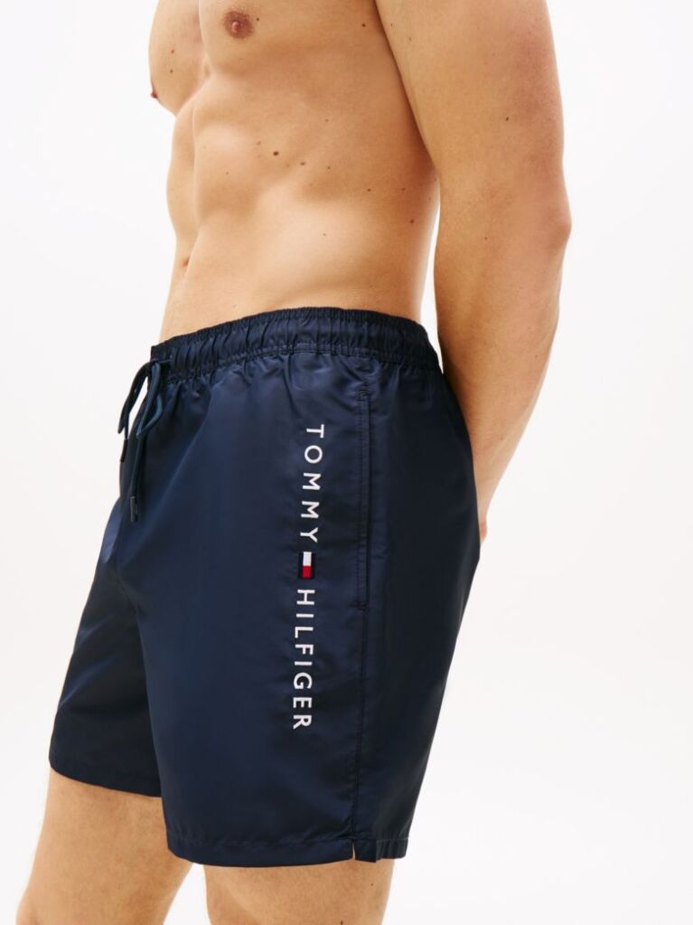 Blue Original Logo Mid Length Swim Shorts  Men