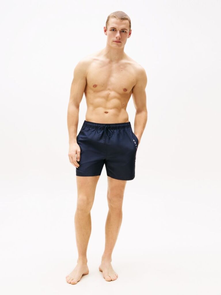 Blue Original Logo Mid Length Swim Shorts  Men