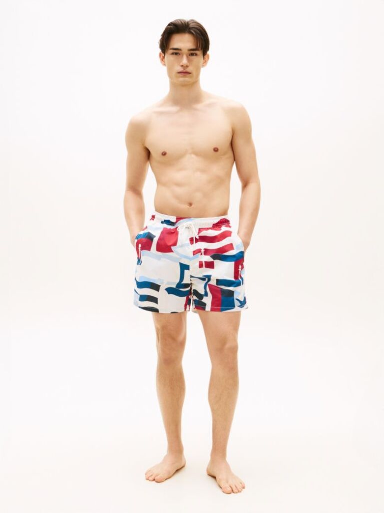 Multi Print Mid Length Swim Trunks  Men