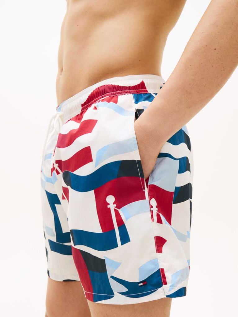 Multi Print Mid Length Swim Trunks  Men