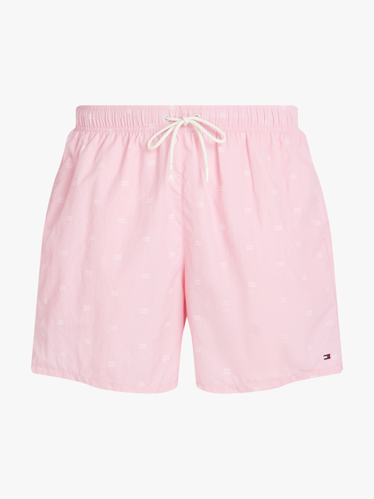 Pink Print Mid Length Swim Trunks  Men