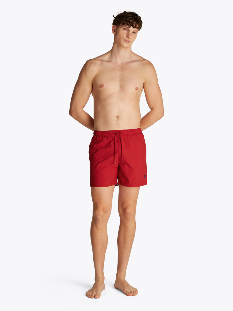 Red TH Monogram Mid Length Swim Trunks  Men