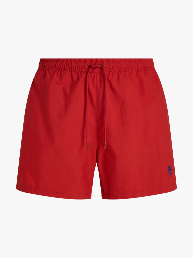 Red TH Monogram Mid Length Swim Trunks  Men