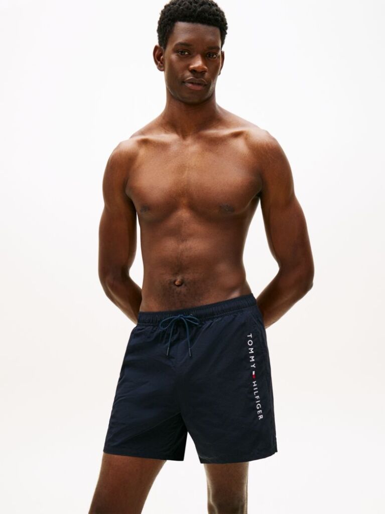 Blue Original Logo Mid Length Swim Shorts  Men