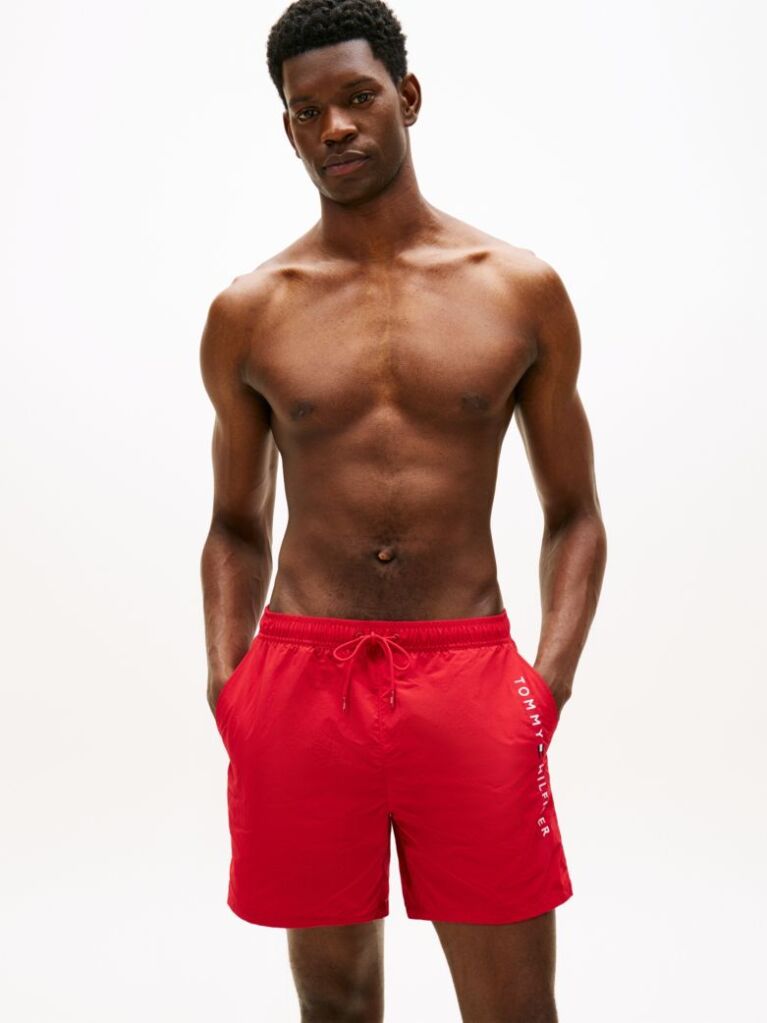 Red Original Logo Mid Length Swim Shorts  Men