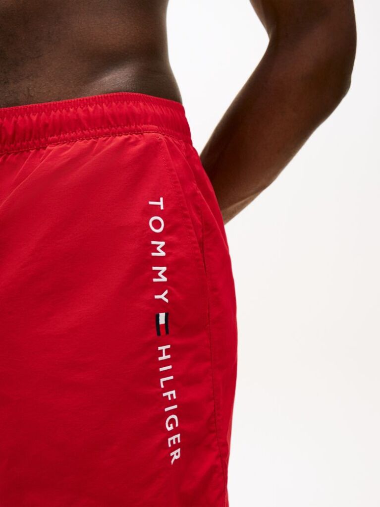 Red Original Logo Mid Length Swim Shorts  Men