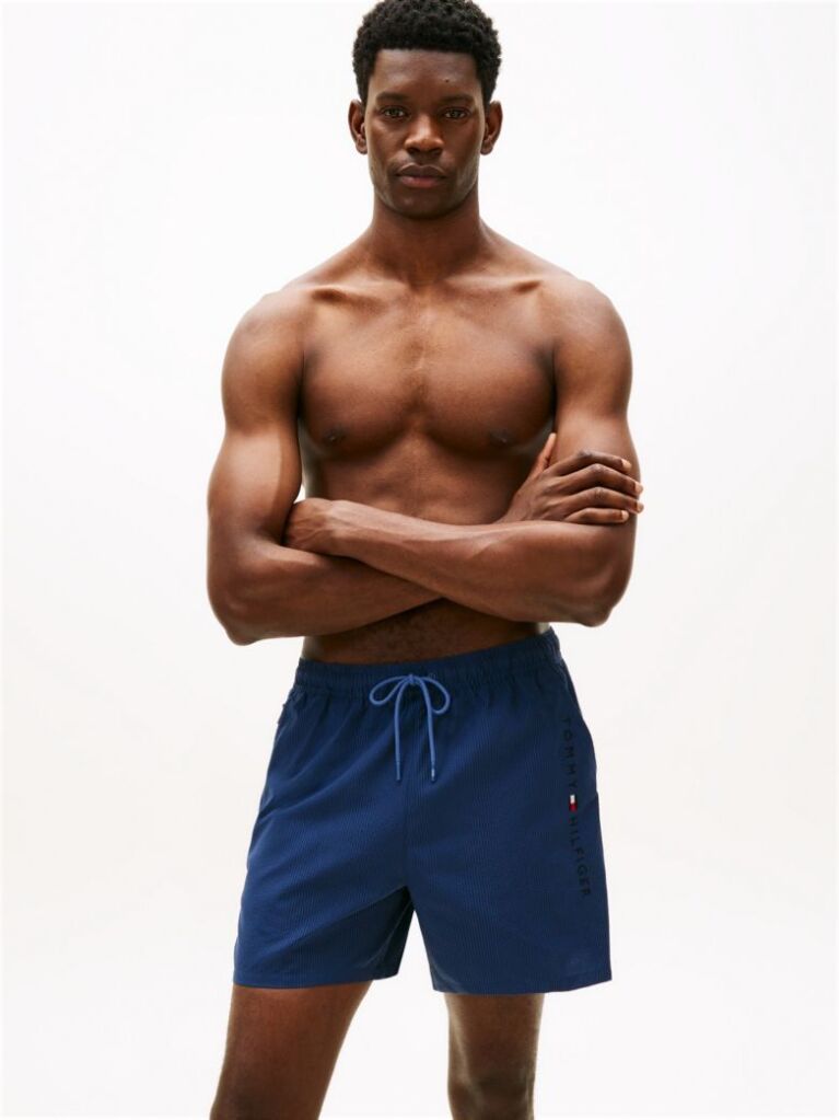 Blue Original Ithaca Stripe Mid Length Swim Shorts  Men