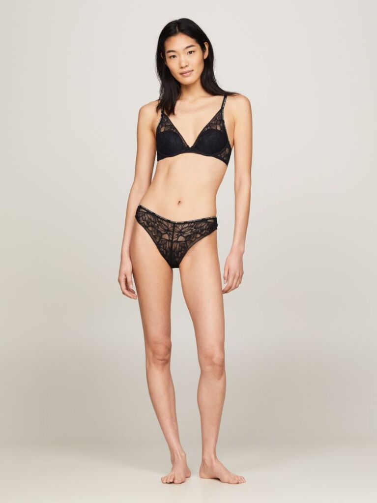 Black Premium Lace Unpadded Plunge Bra  Women