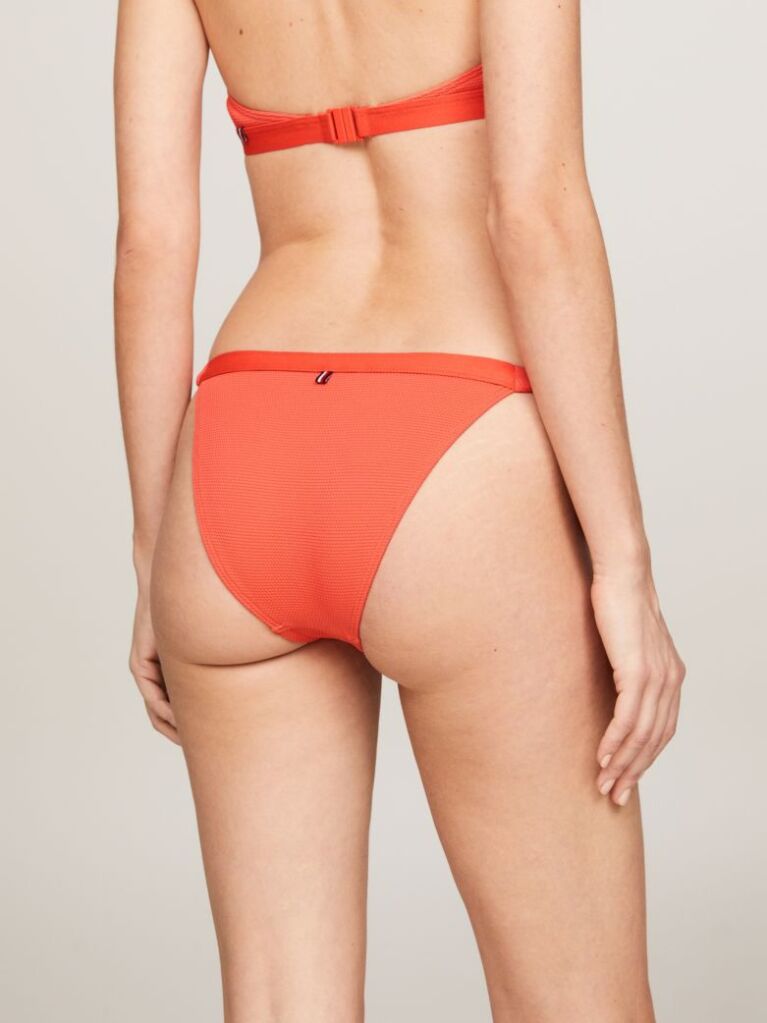 Red Tonal Logo Side Tie Bikini Bottoms  Women