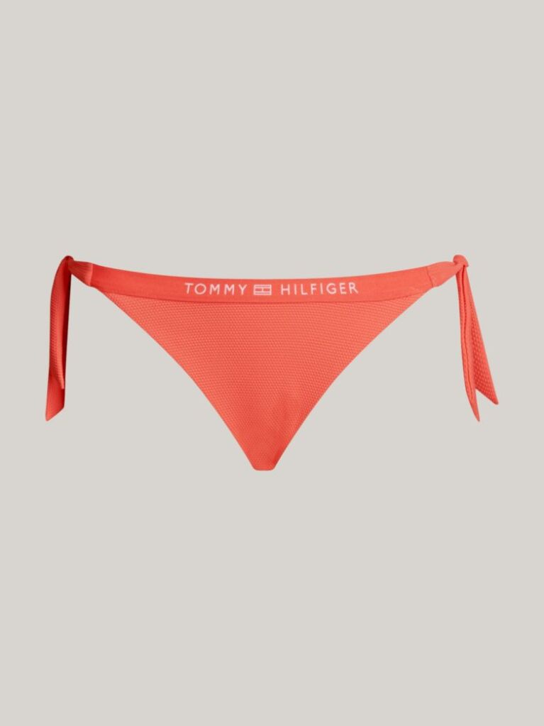 Red Tonal Logo Side Tie Bikini Bottoms  Women