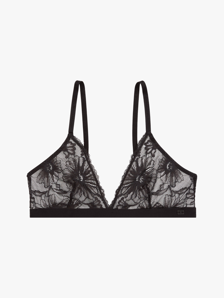 Negru Sutien Triunghiular Cu Dantela Floral  Femei
