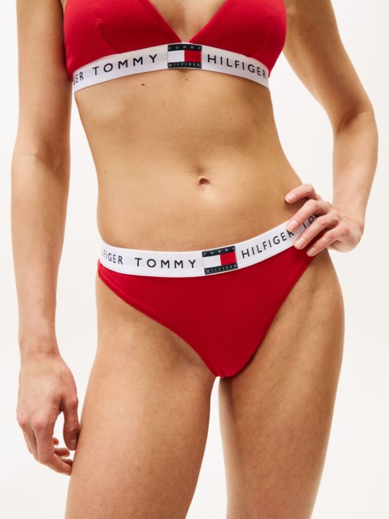 Red Heritage Waistband Logo Thong  Women