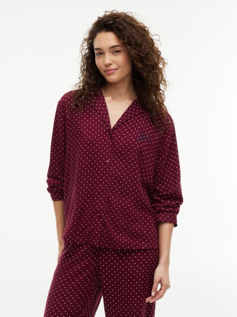 Rosu Essential Camasa De Pijama Cu Croiala Lejera Si Broderie  Femei