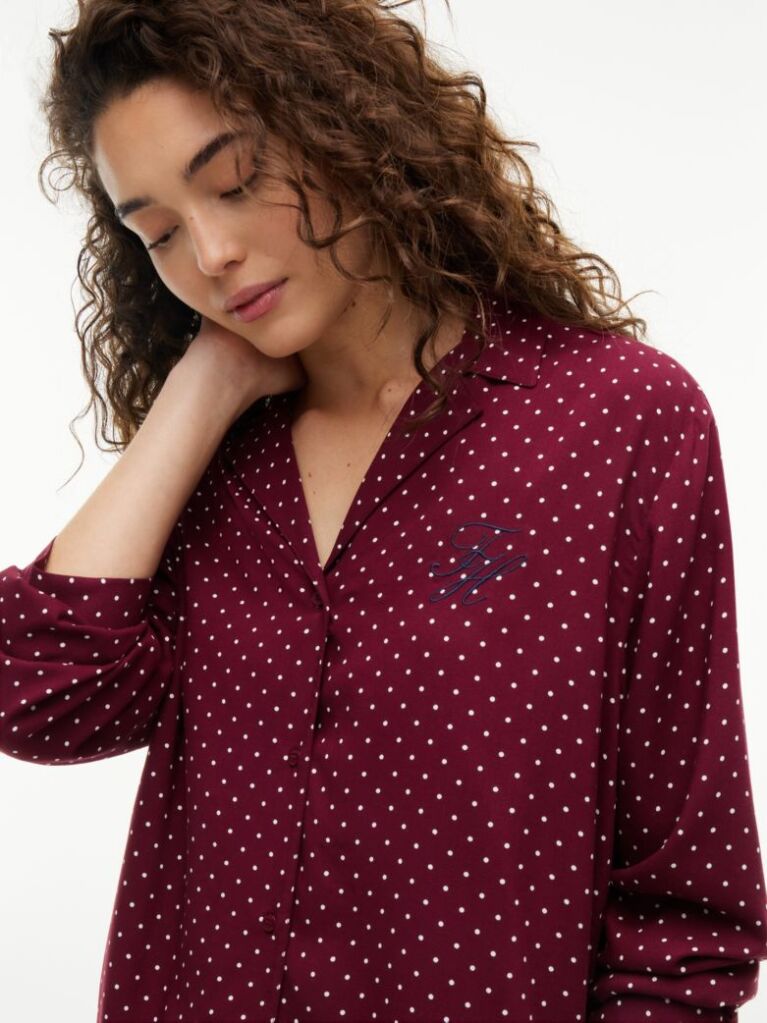 Rosu Essential Camasa De Pijama Cu Croiala Lejera Si Broderie  Femei