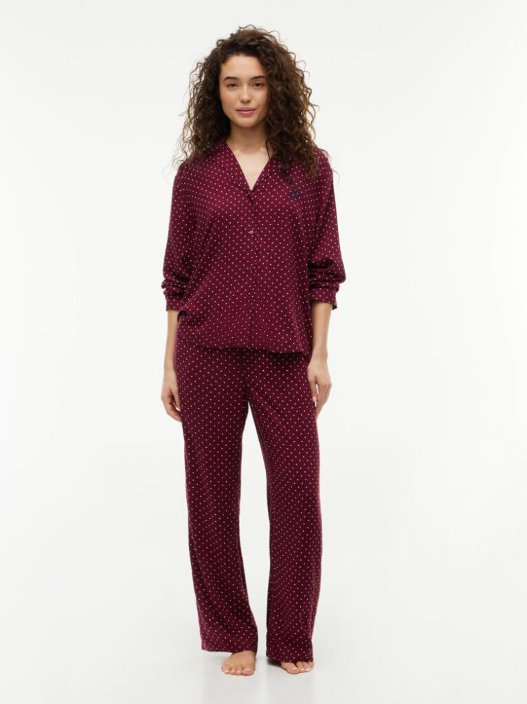 Rosu Essential Pantaloni De Pijama Cu Croiala Lejera Si Cordon  Femei