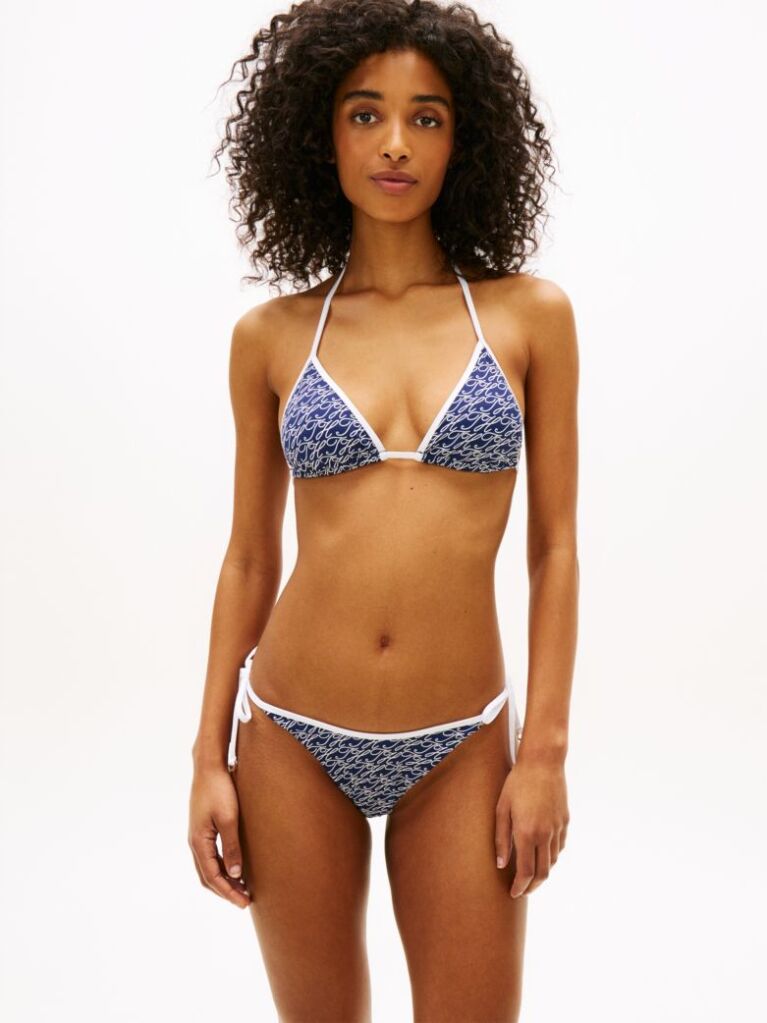 Blue Slip De Bikini Cu Snur Lateral Si Imprimeu  Femei