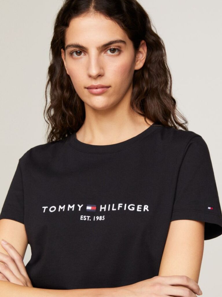 Negru Tricou Din Bumbac Organic Cu Logo  Femei