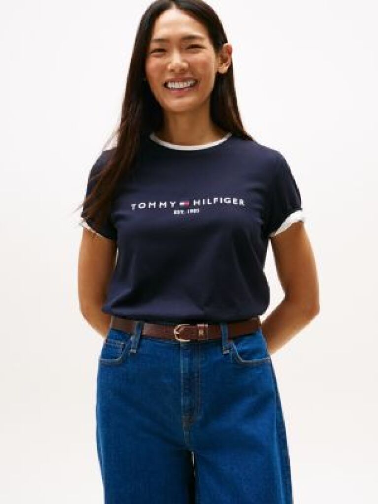 Blue Tricou Din Bumbac Organic Cu Logo  Femei