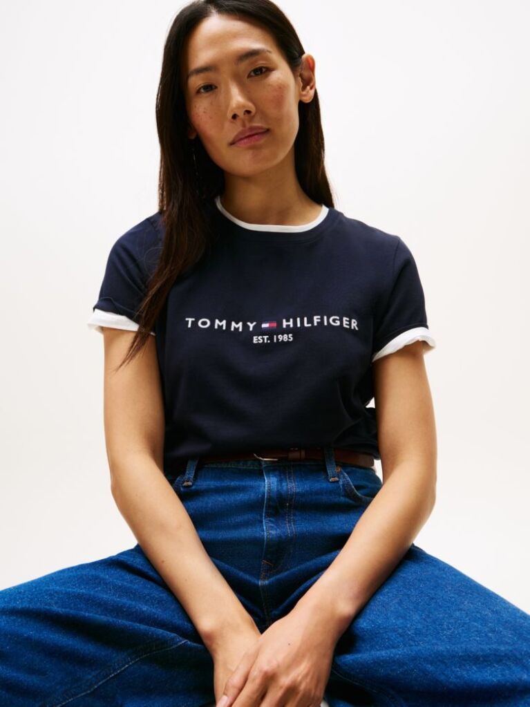 Blue Tricou Din Bumbac Organic Cu Logo  Femei