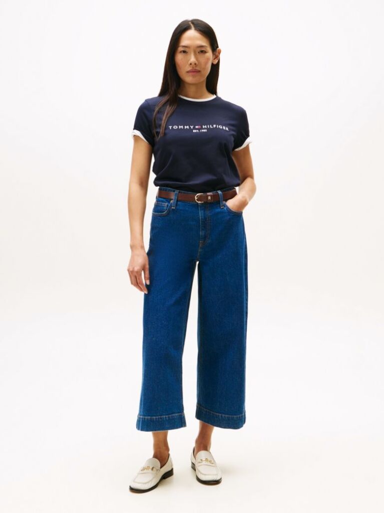 Blue Tricou Din Bumbac Organic Cu Logo  Femei