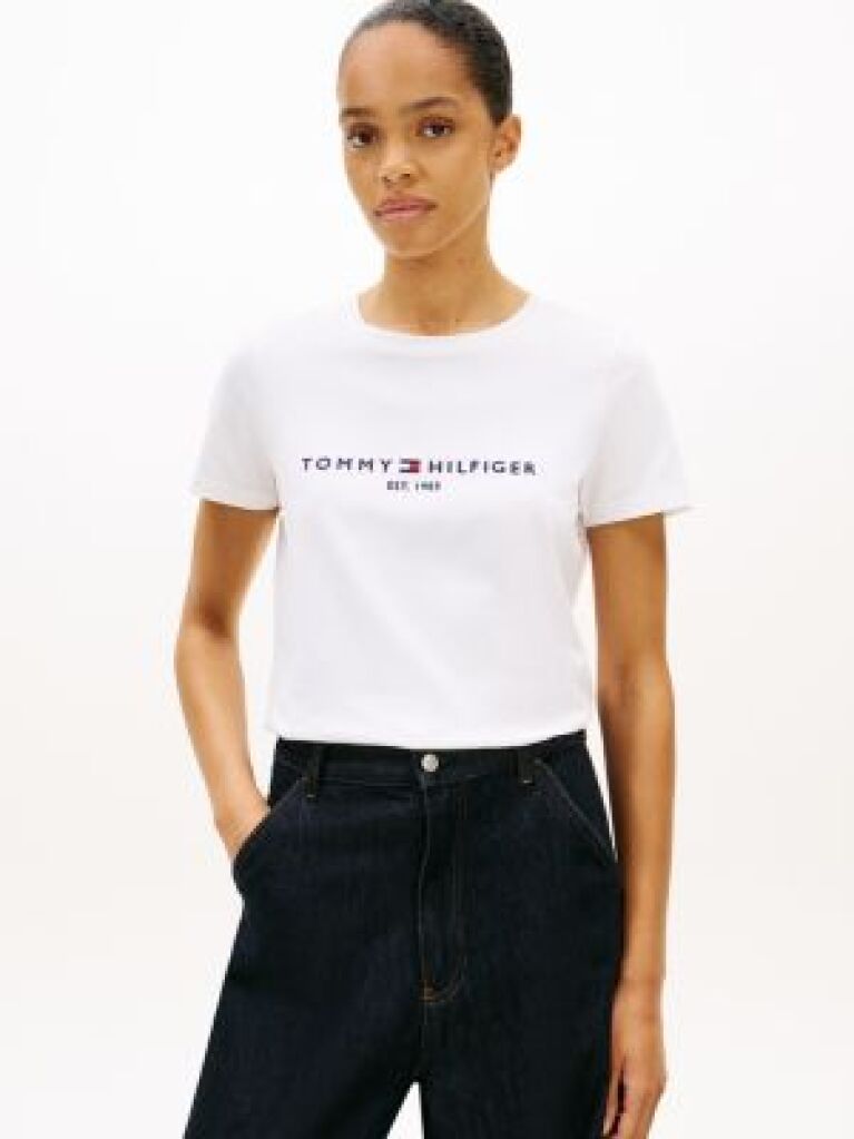 Alb Tricou Din Bumbac Organic Cu Logo  Femei