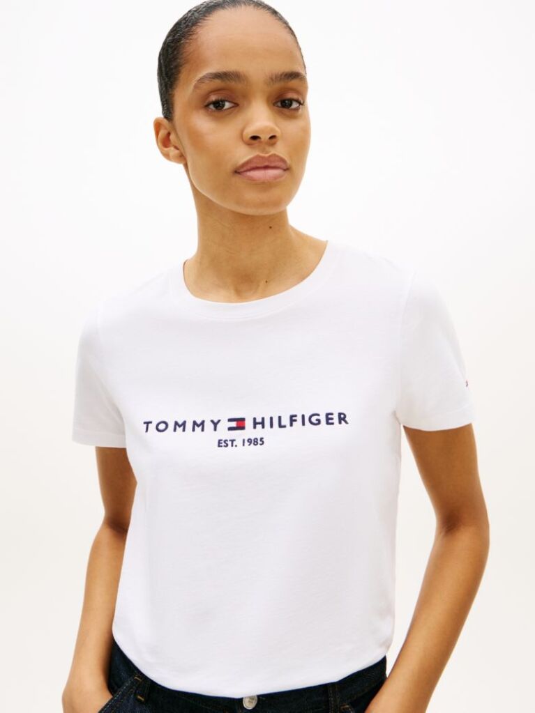 Alb Tricou Din Bumbac Organic Cu Logo  Femei