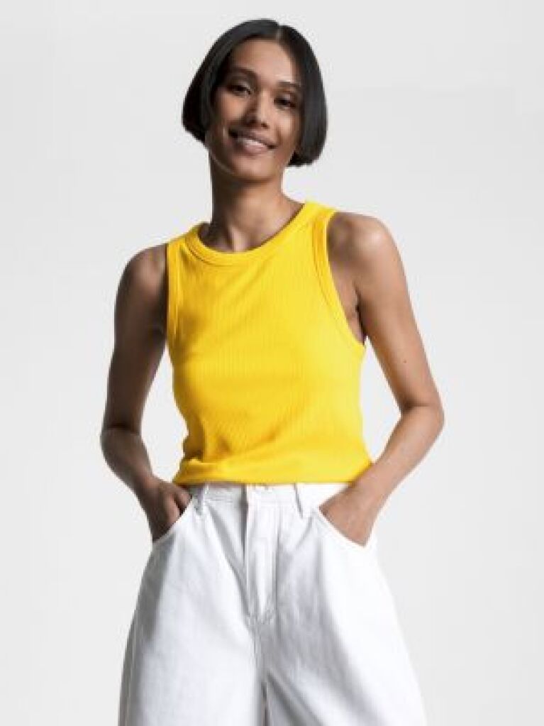 Galben Tricou Cu Nervuri Slim  Femei