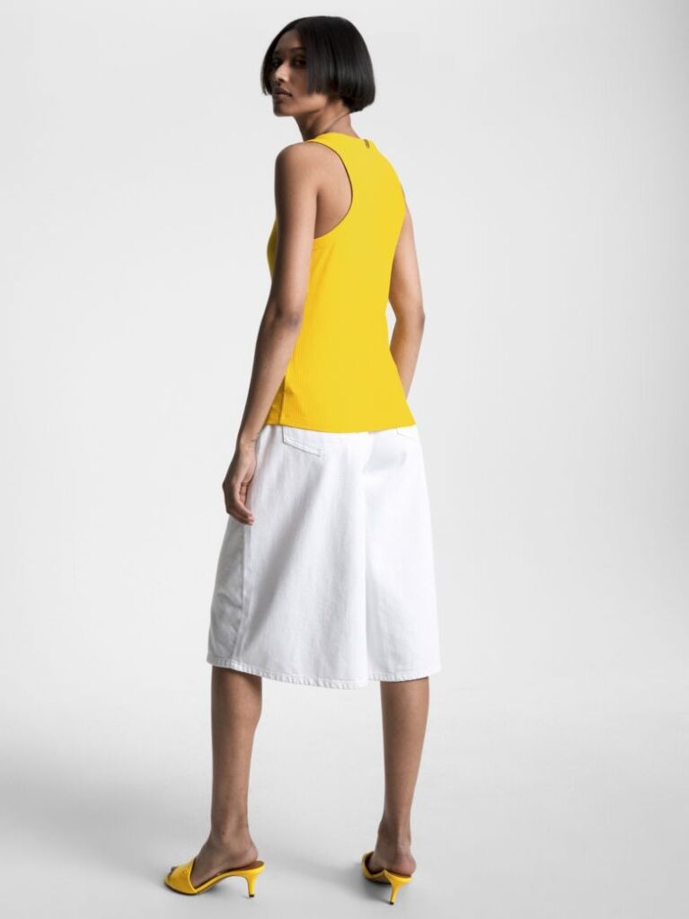 Galben Tricou Cu Nervuri Slim  Femei