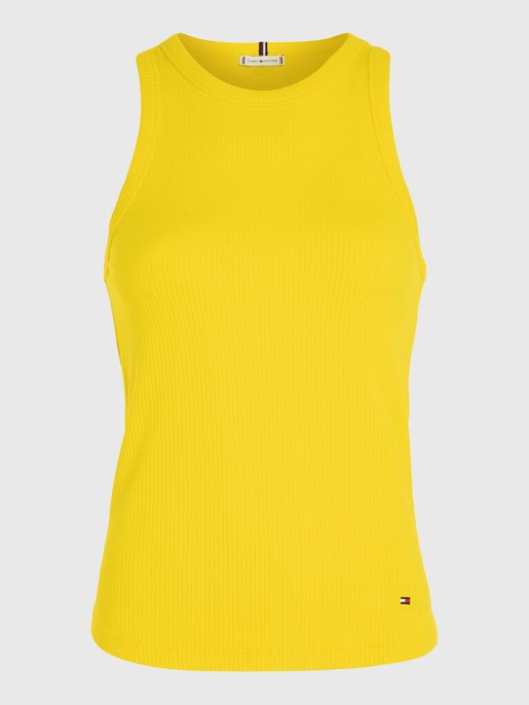 Galben Tricou Cu Nervuri Slim  Femei