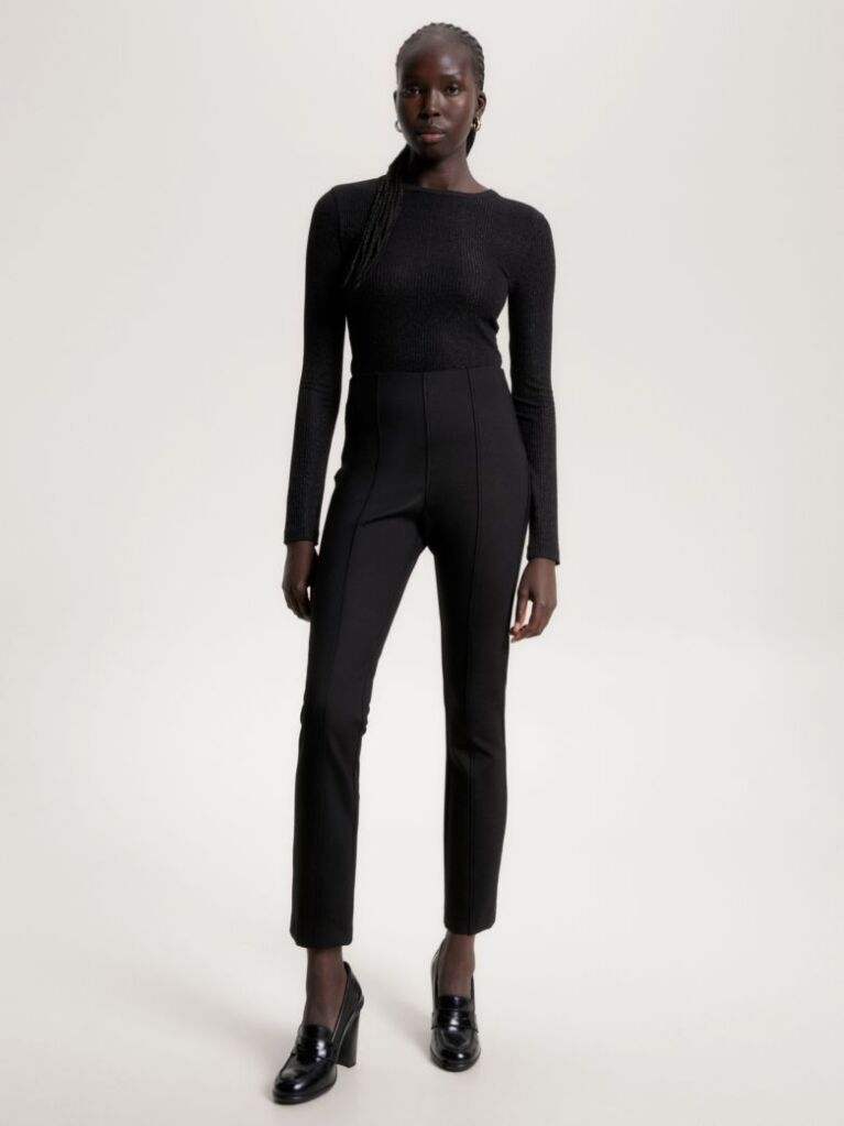Black Elevated Slim Fit Knitted Trousers  Women